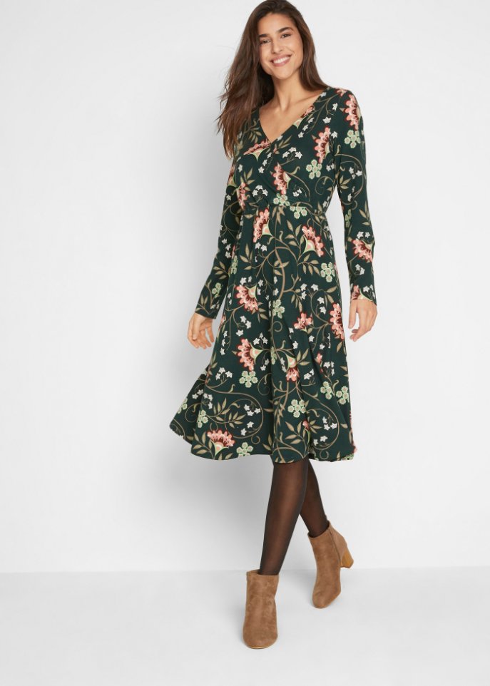 Baumwoll-Midi-Jerseykleid in Wickeloptik