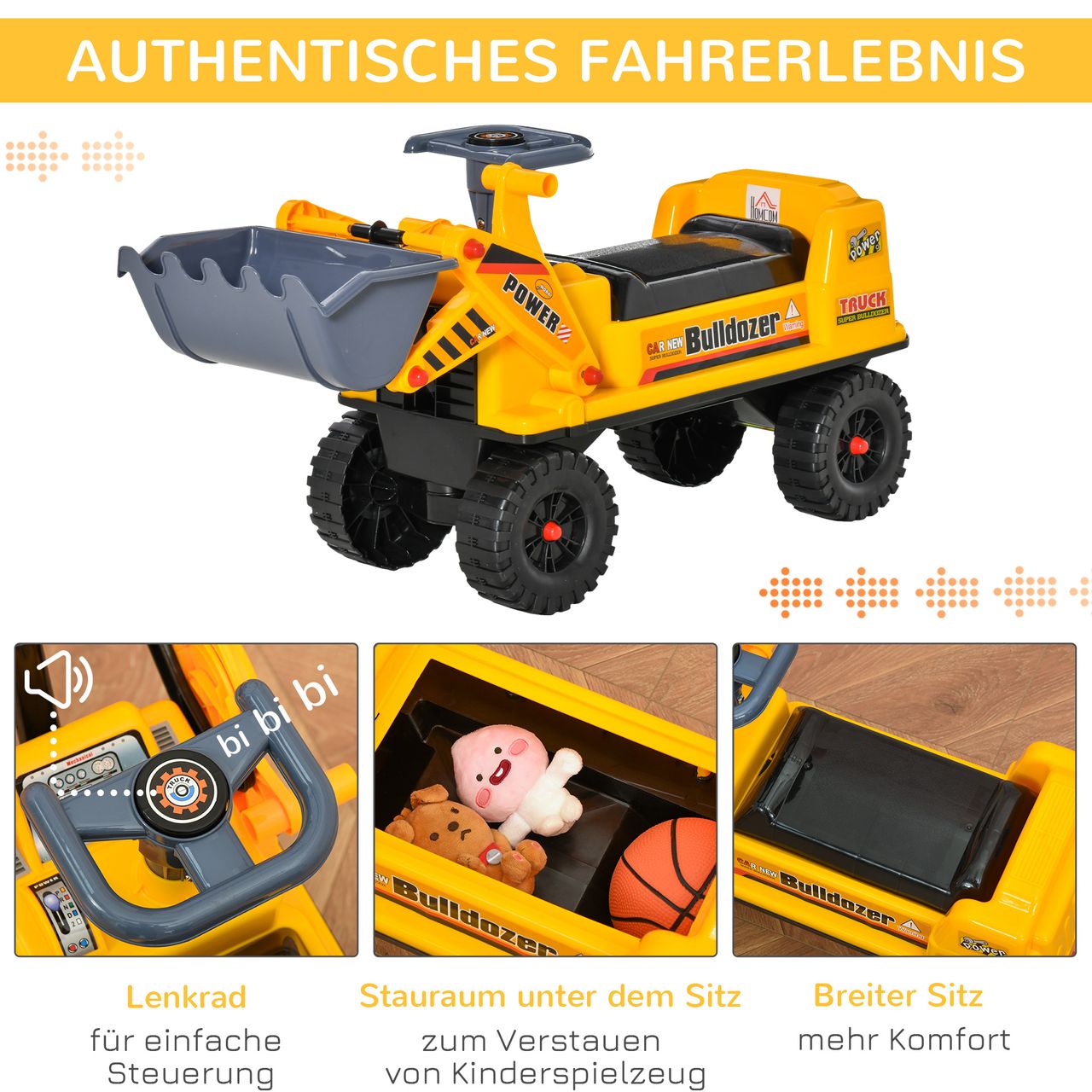 HOMCOM Sitzbagger für Kinder Kinderbagger Rutsch Auto für Kinder 2-3 Jahre
