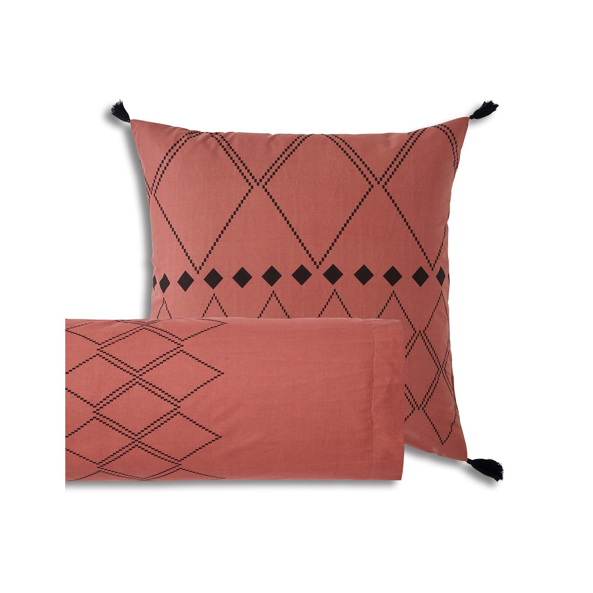 Linge de lit Massaï coton à motifs graphiques et finitions pompons