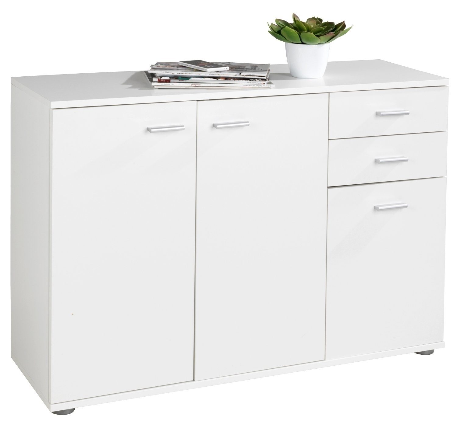 Kommode SOLO, B 106 cm, 3 Türen, 2 Schubladen, weiß, 1 höhenverstellbarer Einlegeboden