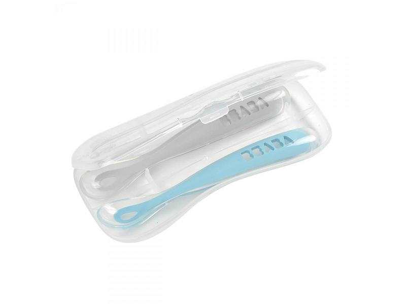 Lot de 2 cuillères 1er âge silicone avec boite de transport