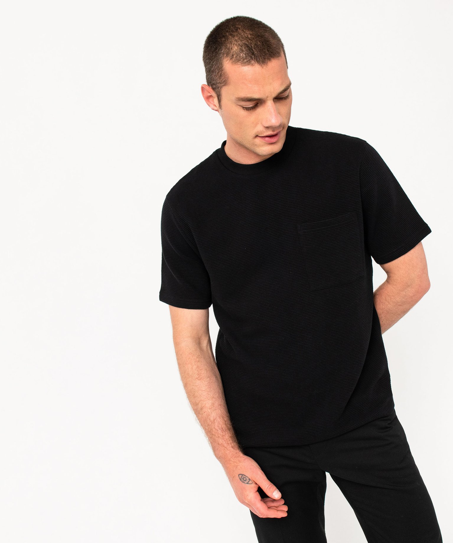 Tee-shirt manches courtes en coton texturé épais homme noir | GEMO