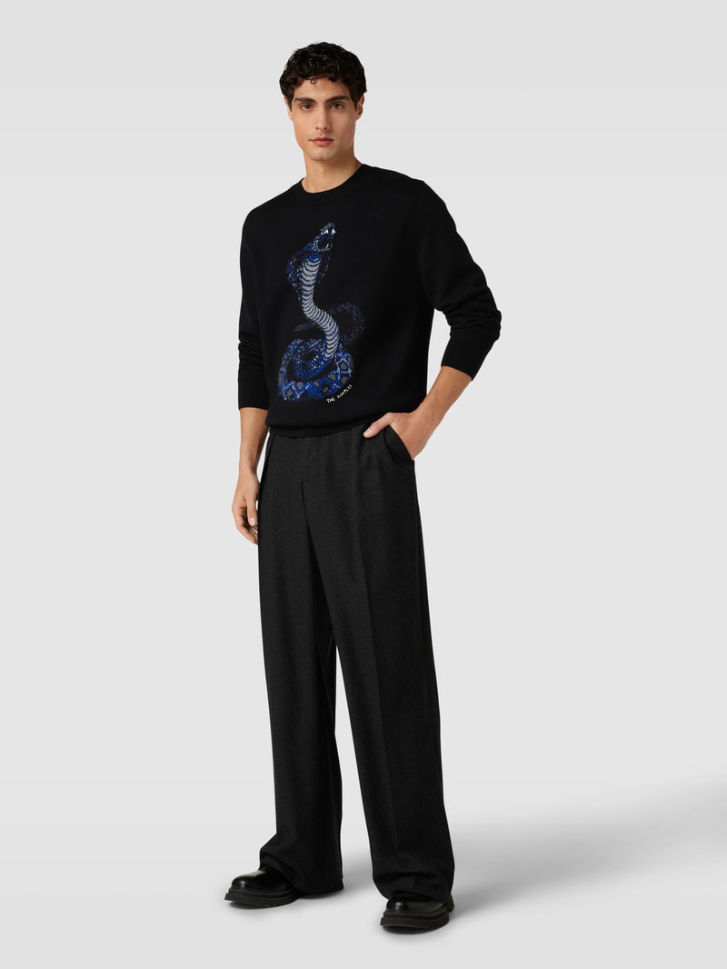 Strickpullover mit Motiv-Print Modell 'PULL' in schwarz
