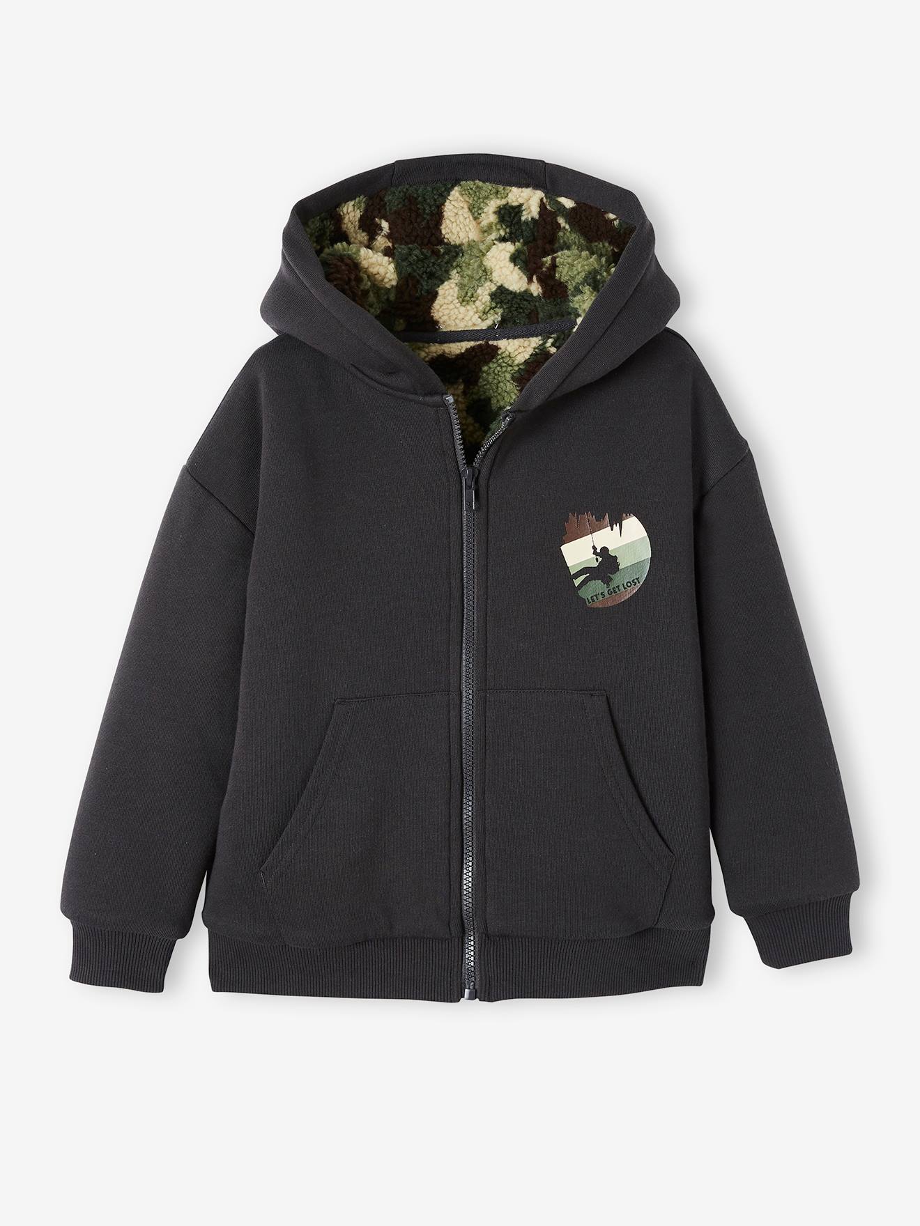 Vertbaudet Jungen Sweatjacke mit Teddyfleece-Futter - anthrazit