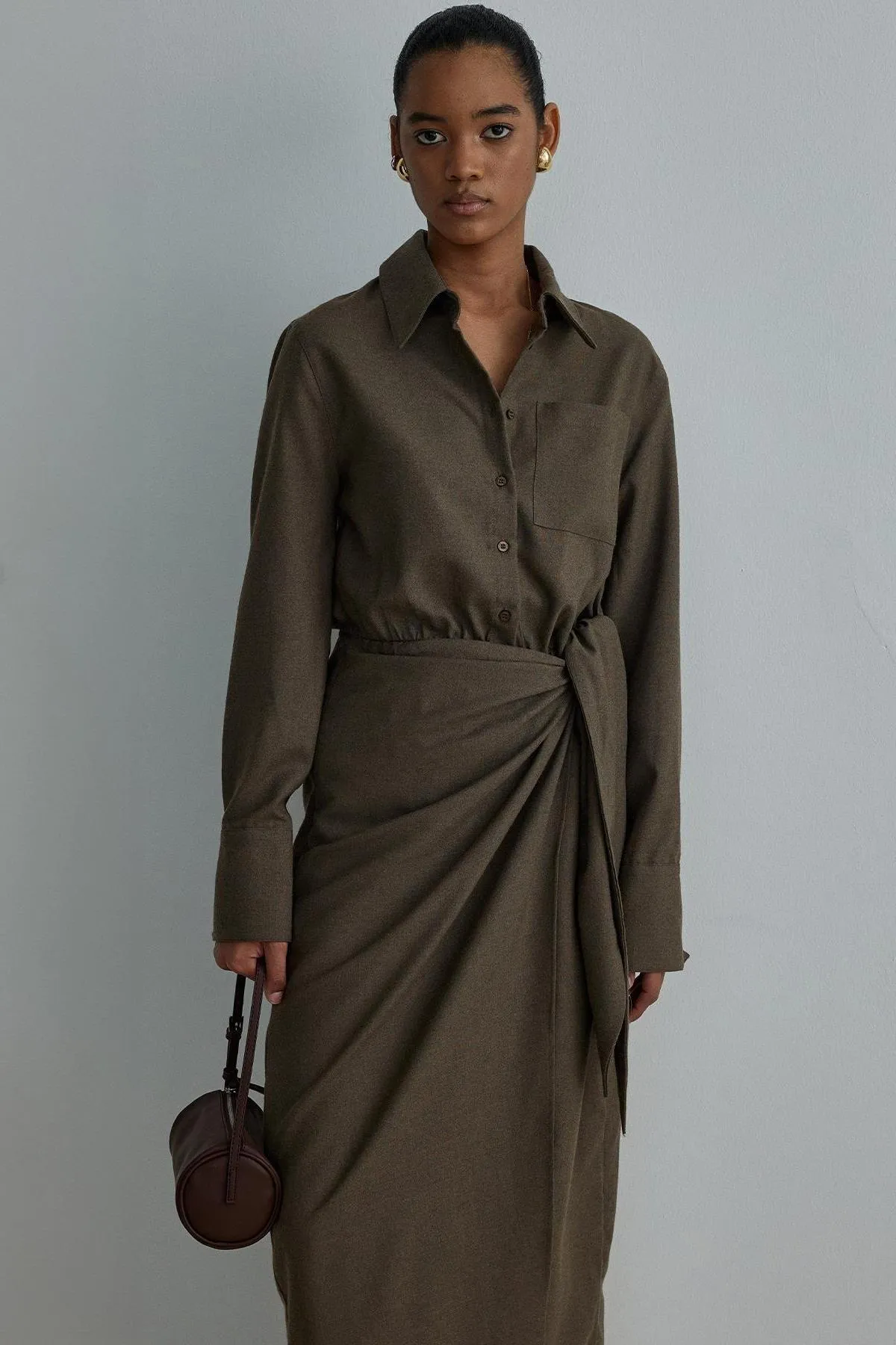 Suud Collection  Braunes Goldie Wickelkleid