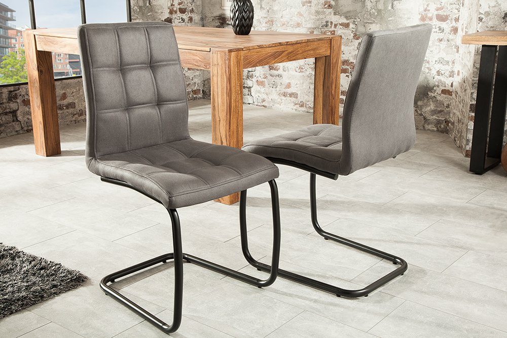 riess-ambiente Freischwinger MODENA vintage grau / schwarz (Einzelartikel, 1 St), Esszimmer · Microfaser · Metall · Industrial