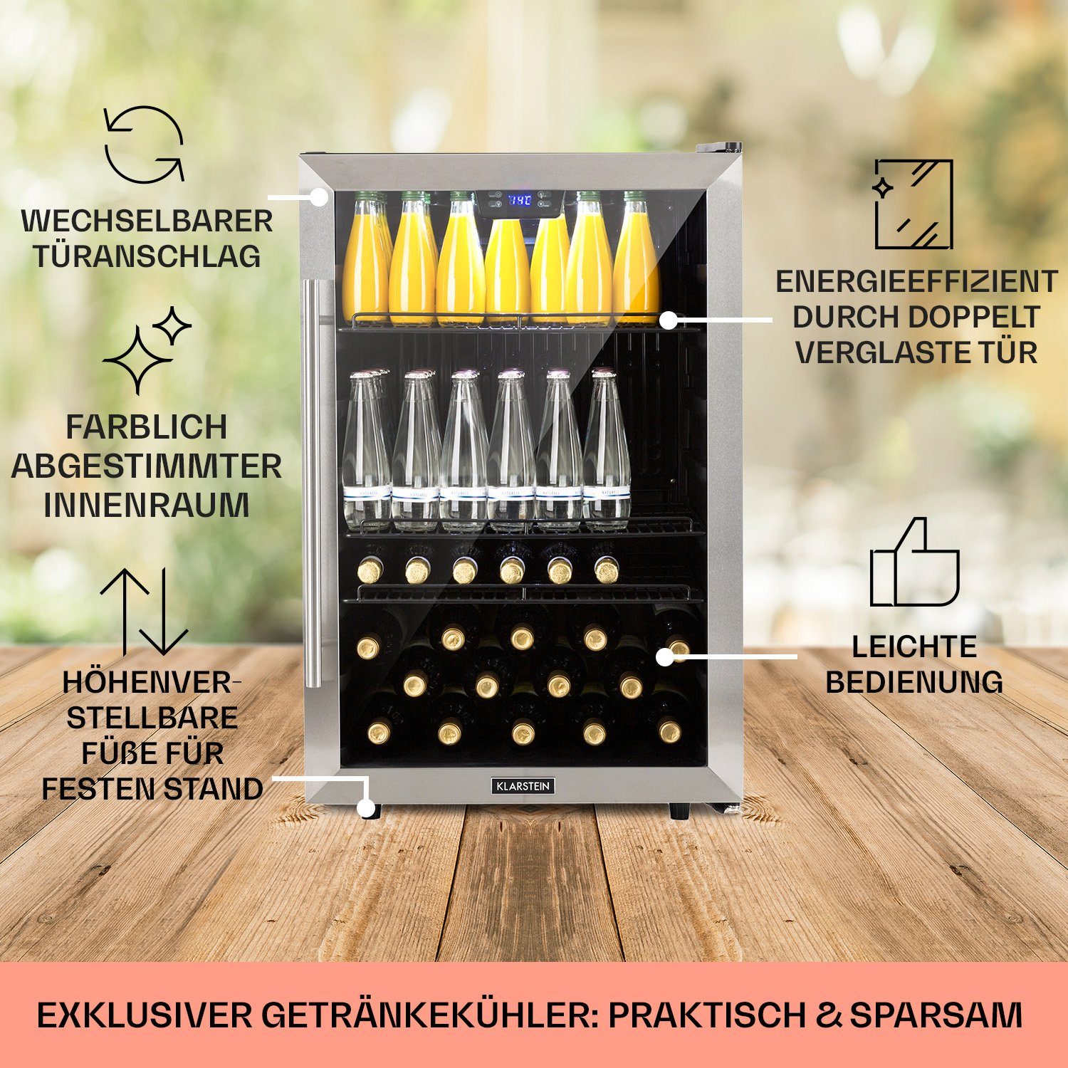 Klarstein Getränkekühlschrank HEA8-Beersafe-148 10033435A, 84 cm hoch, 55 cm breit, Bierkühlschrank Getränkekühlschrank Flaschenkühlschrank mit Glastür
