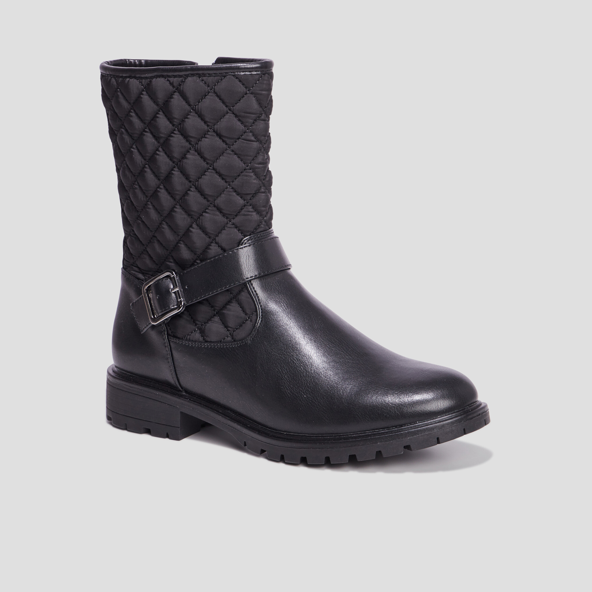 Bottines matelassées avec boucles noir femme | La Halle