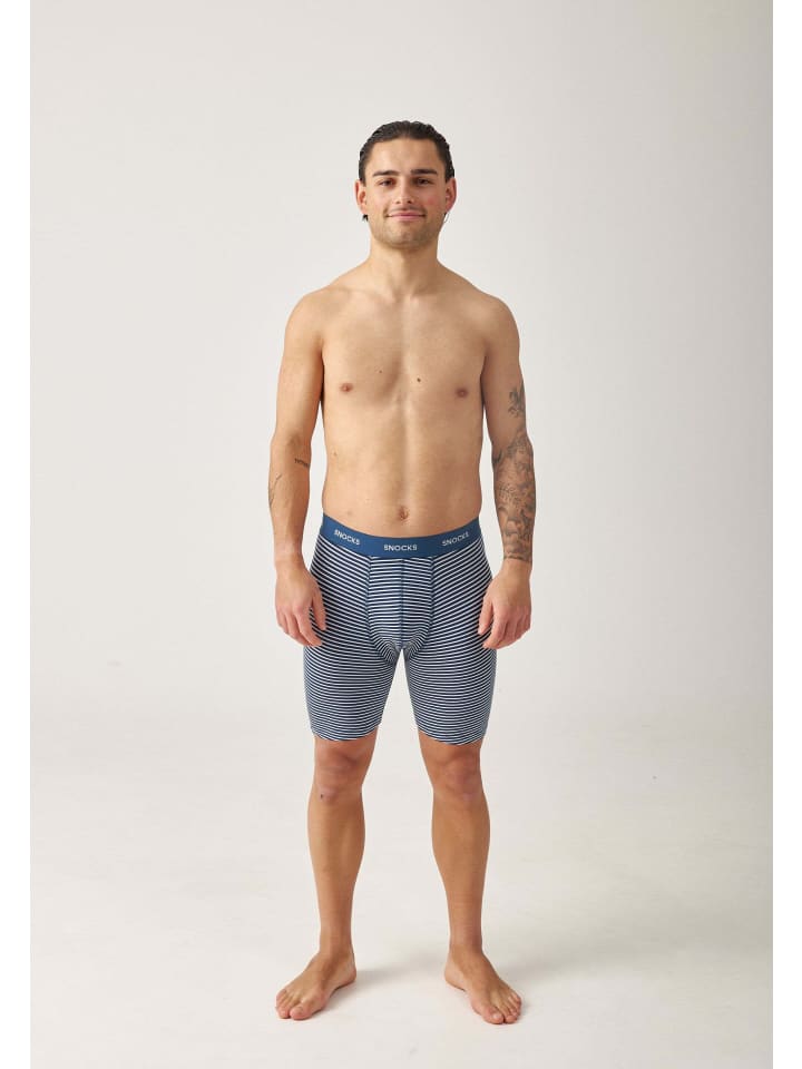 SNOCKS Lange Boxershorts 6 Stück in Blau (Streifen) günstig kaufen