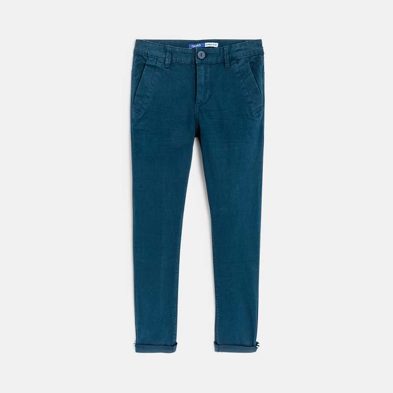 Pantalon chino en twill de coton uni bleu garçon