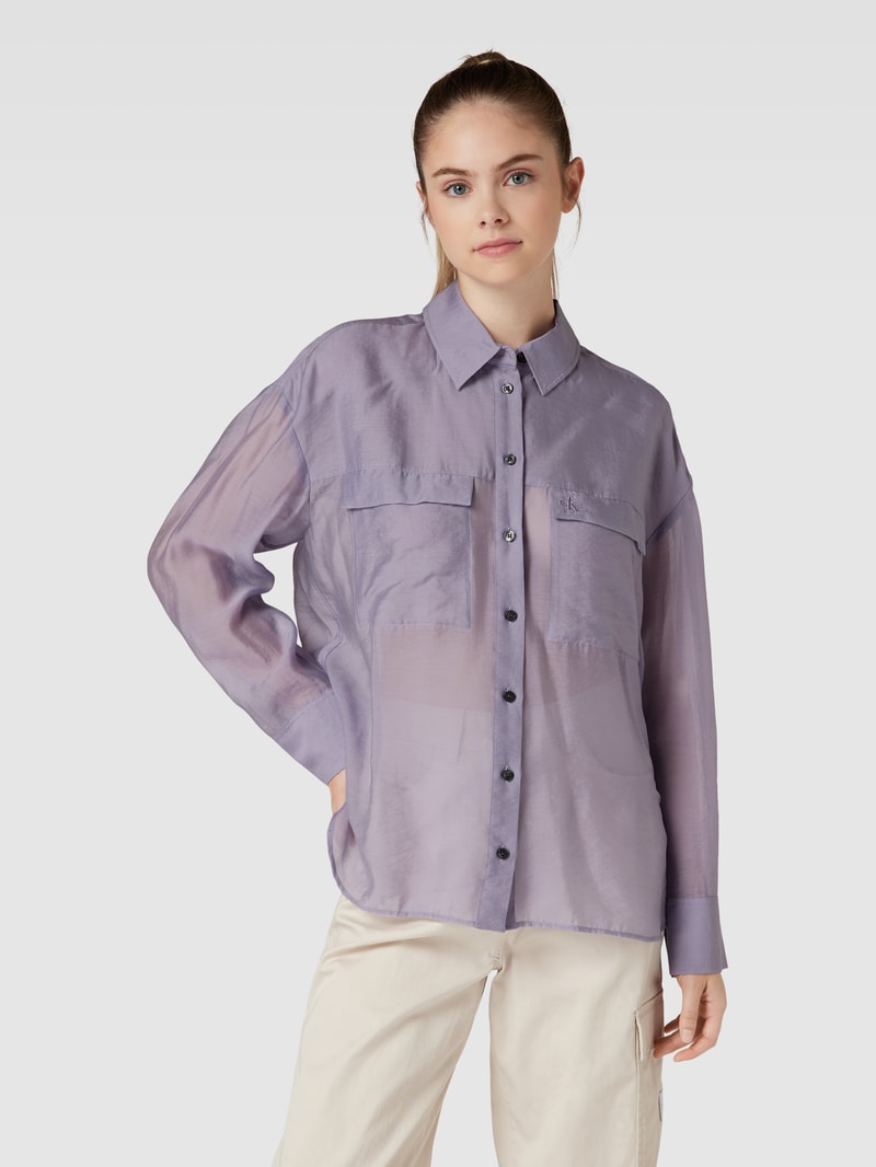 Bluse mit Brusttaschen Modell 'SHEER' in lavendel