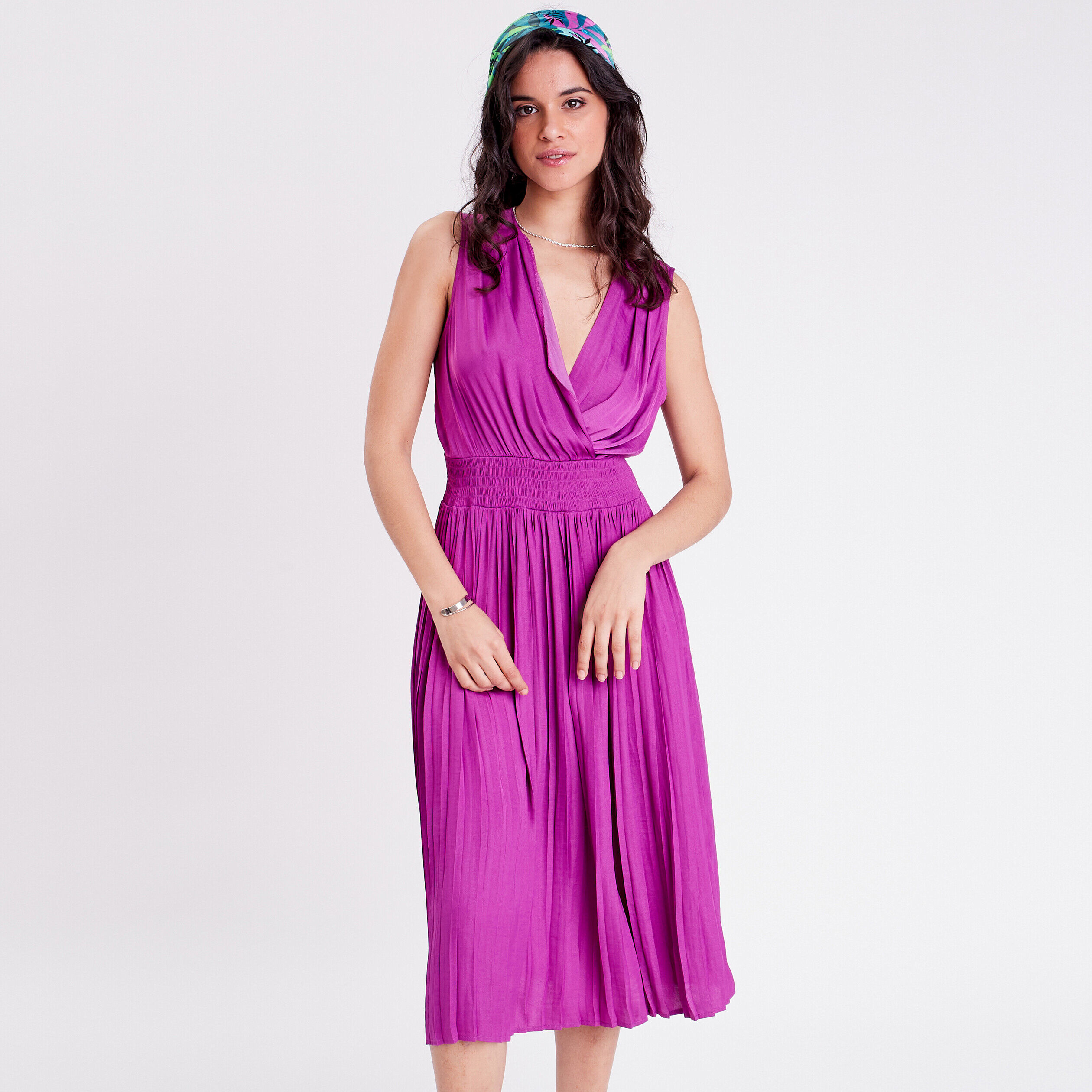 Robe midi évasée cache-coeur violet femme | Cache Cache