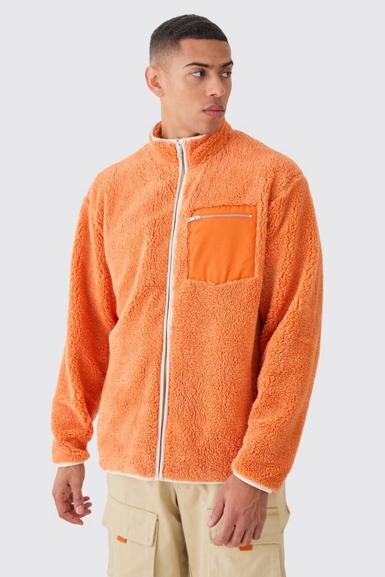 Oversize Kontrast Borg-Jacke