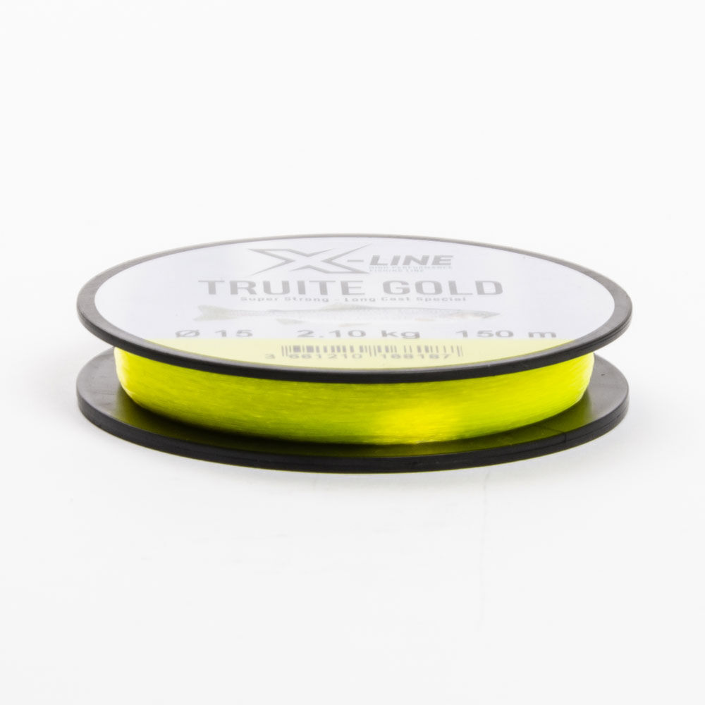 Filo da pesca X-Line in nylon giallo fluorescente, colore oro trota, 150 m