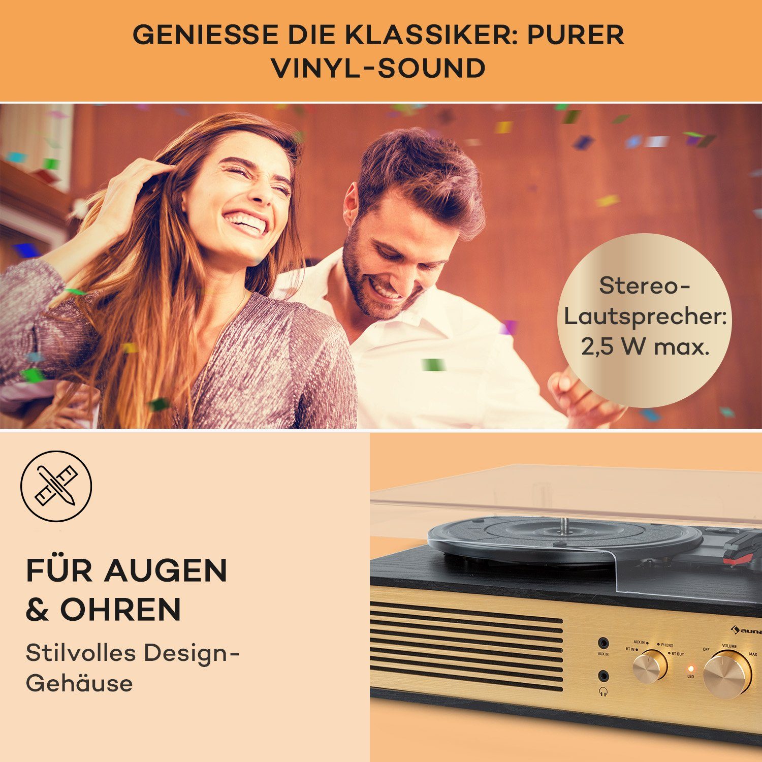 Auna Berklee TT Classic Plattenspieler (Riemenantrieb, Bluetooth)