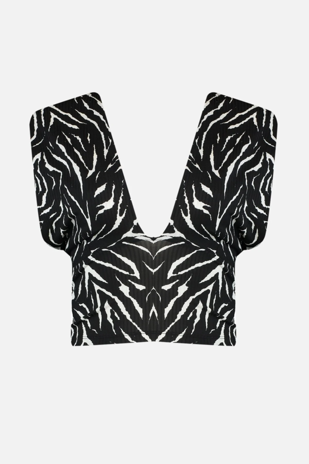 Trendyol Collection  Schwarze bedruckte, eng anliegende, dehnbare Strickbluse mit Neckholder und Neckholder TWOSS22BZ0703