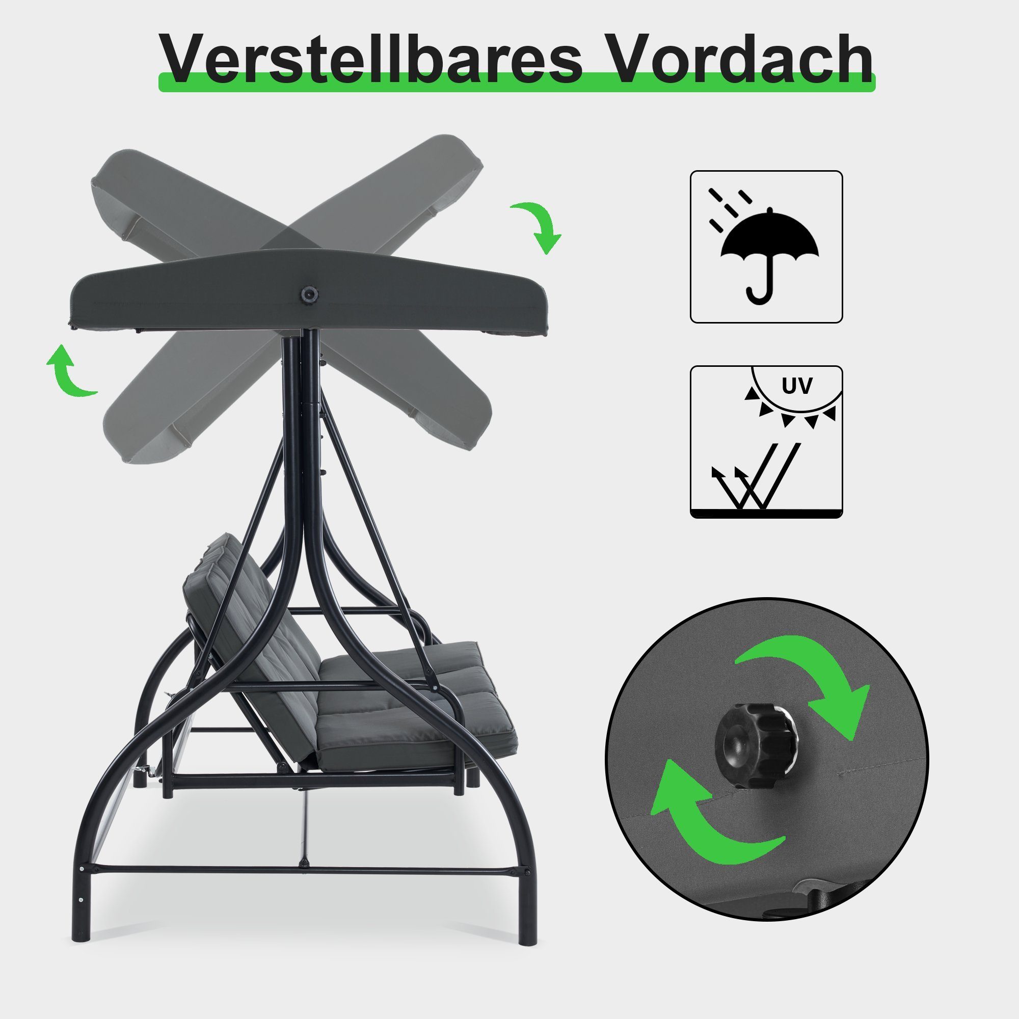 MCombo Hollywoodschaukel M MCombo Hollywoodschaukel mit Liegefunktion, Gartenschaukel 4088, 3,00-Sitzer, 3-Sitzer, wetterfest, outdoor