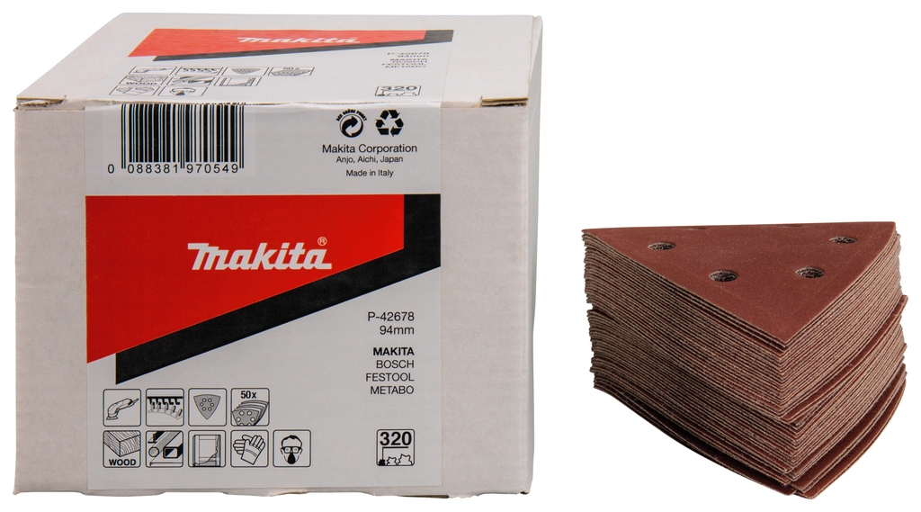 Makita Accessories P-42678 Φύλλο λείανσης 94 x 94 K320 Κόκκινο Velcro 50 τεμάχια