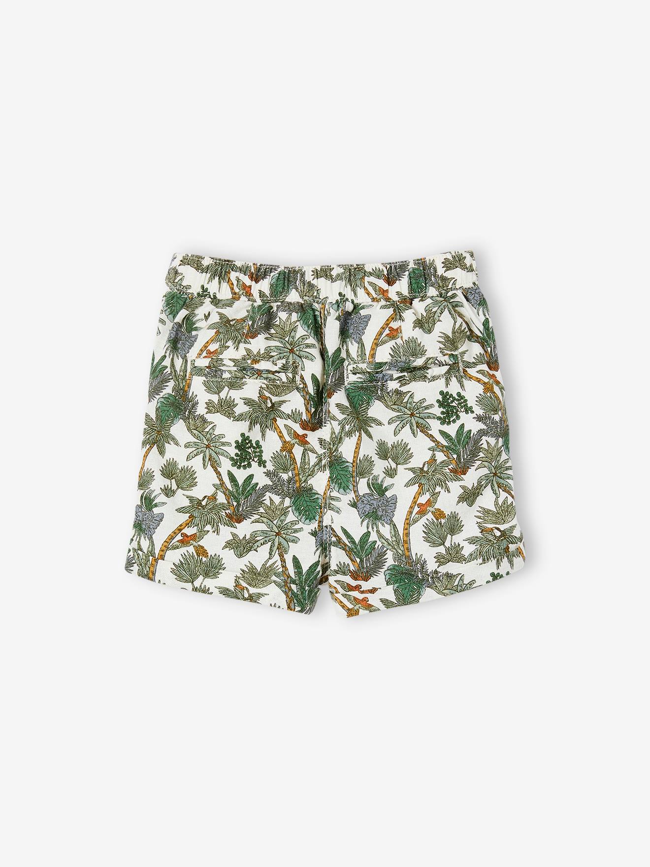 Short jungle bébé en coton et lin écru
