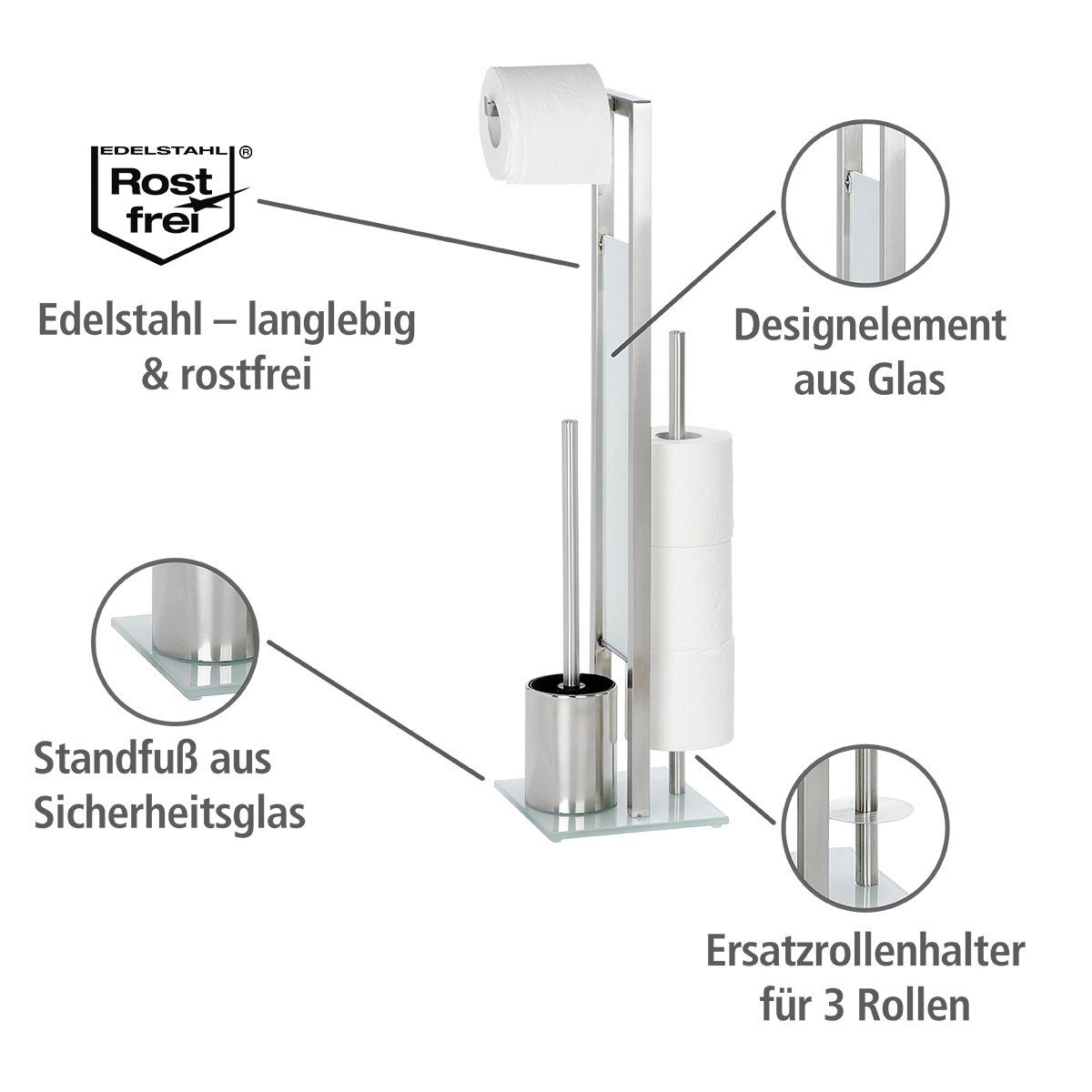WENKO WC-Garnitur Rivalta, integrierter Toilettenpapierhalter und WC-Bürstenhalter