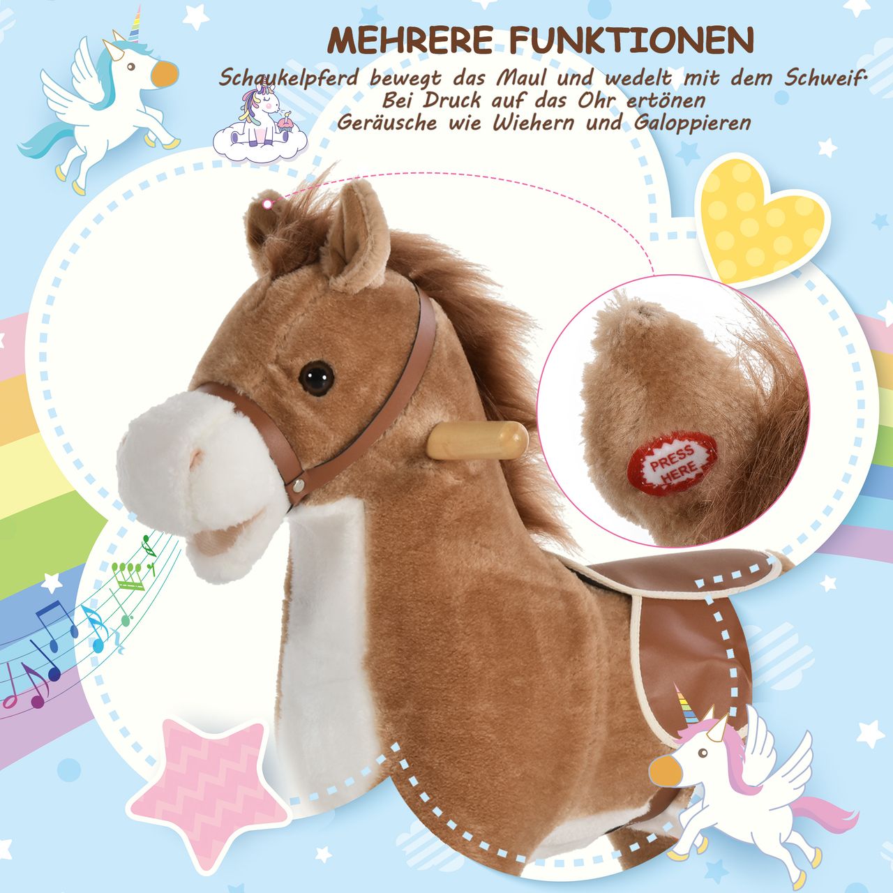 HOMCOM Kinder Schaukelpferd Baby Schaukeltier Pferd für 36-72 Monate Braun