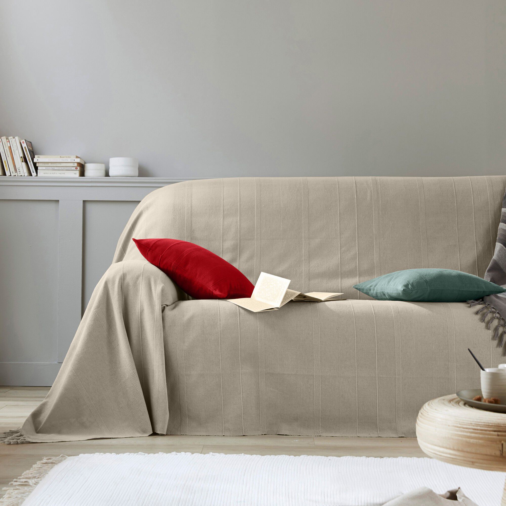 Plaid ou jeté uni coton tissage artisanal