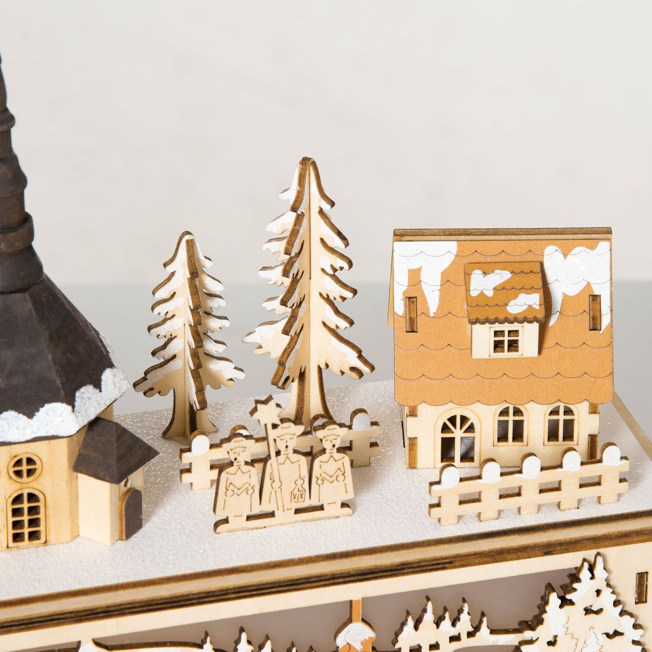 HOMCOM Weihnachtsdeko Verschneites Weihnachtsdorf mit 10 LEDs Natur 45x10x25 cm