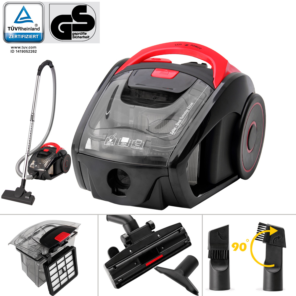 Casaria Deuba Staubsauger - max. 900 Watt - ECO Power - Green Edition - Multi Zyklon Rot
