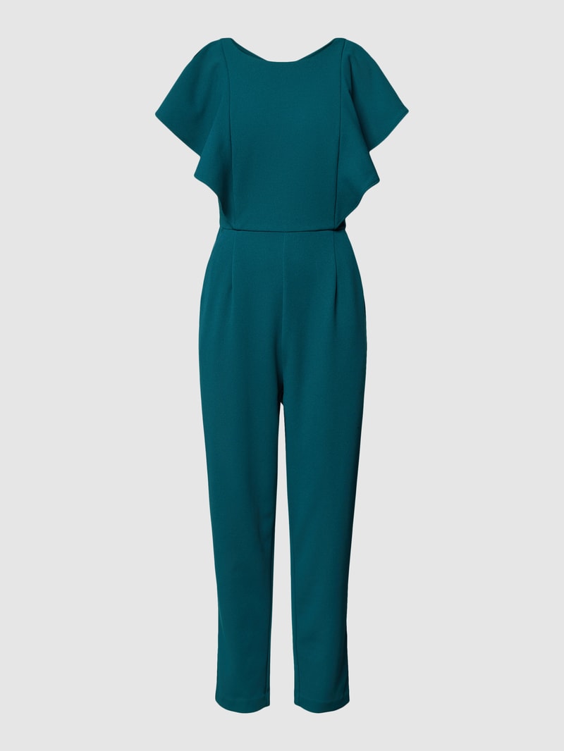 Jumpsuit mit Rüschen in dunkelgrün meliert