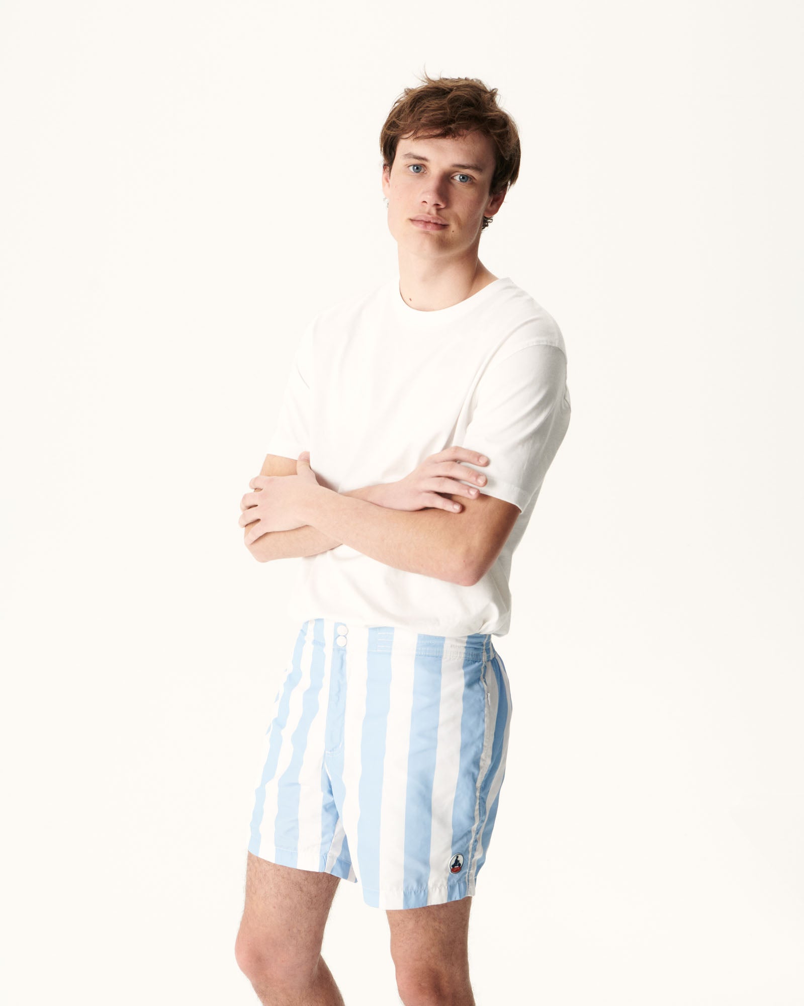 Short de bain Rayure bleu clair/Blanc Dov