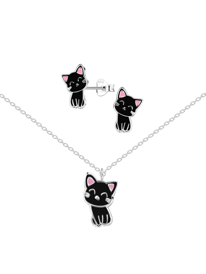 Alexander York Kinderschmuck-Set KATZE schwarz in 925 Sterling Silber, 4-tlg. günstig kaufen onesize