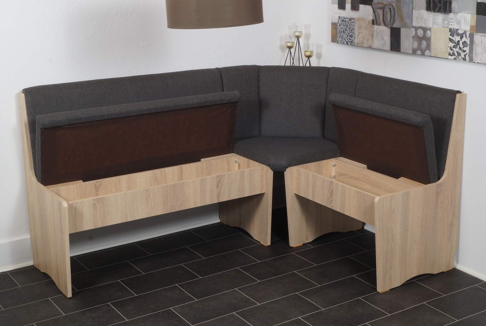Trendmöbel24 Eckbankgruppe Eckbankgruppe DUISBURG mit Säulentisch Verona Sonoma ausziehbar, (4-tlg)