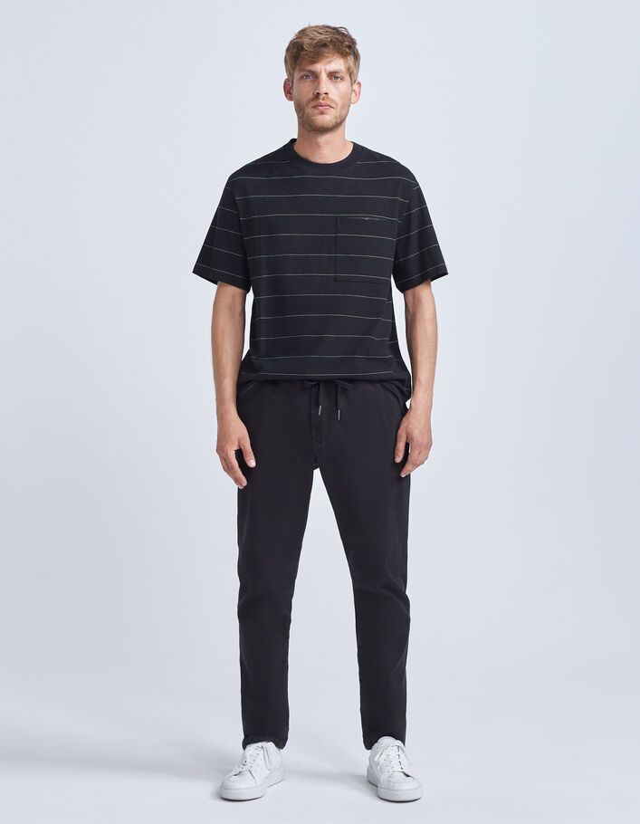 T-shirt noir à rayures écrues Homme
