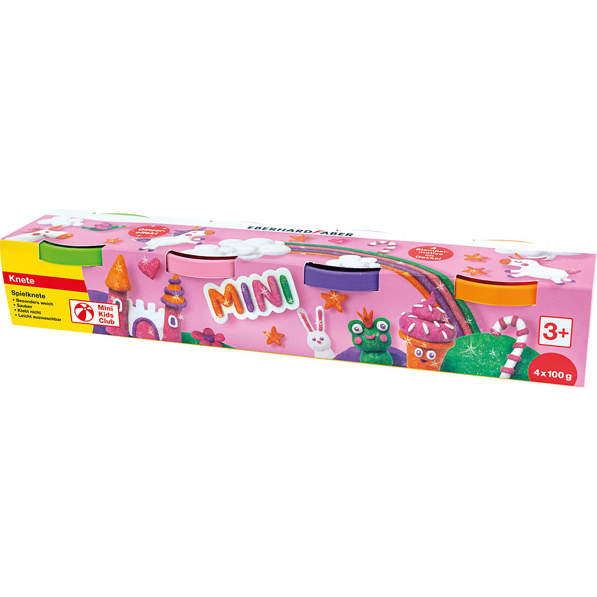 Mini Kids Spielknete Glitzer, 4 Farben a 100 g