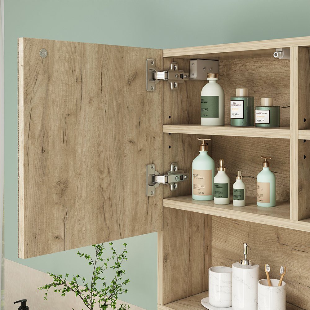 Vicco Badezimmerspiegelschrank Badmöbel EDGE Eiche/Weiß