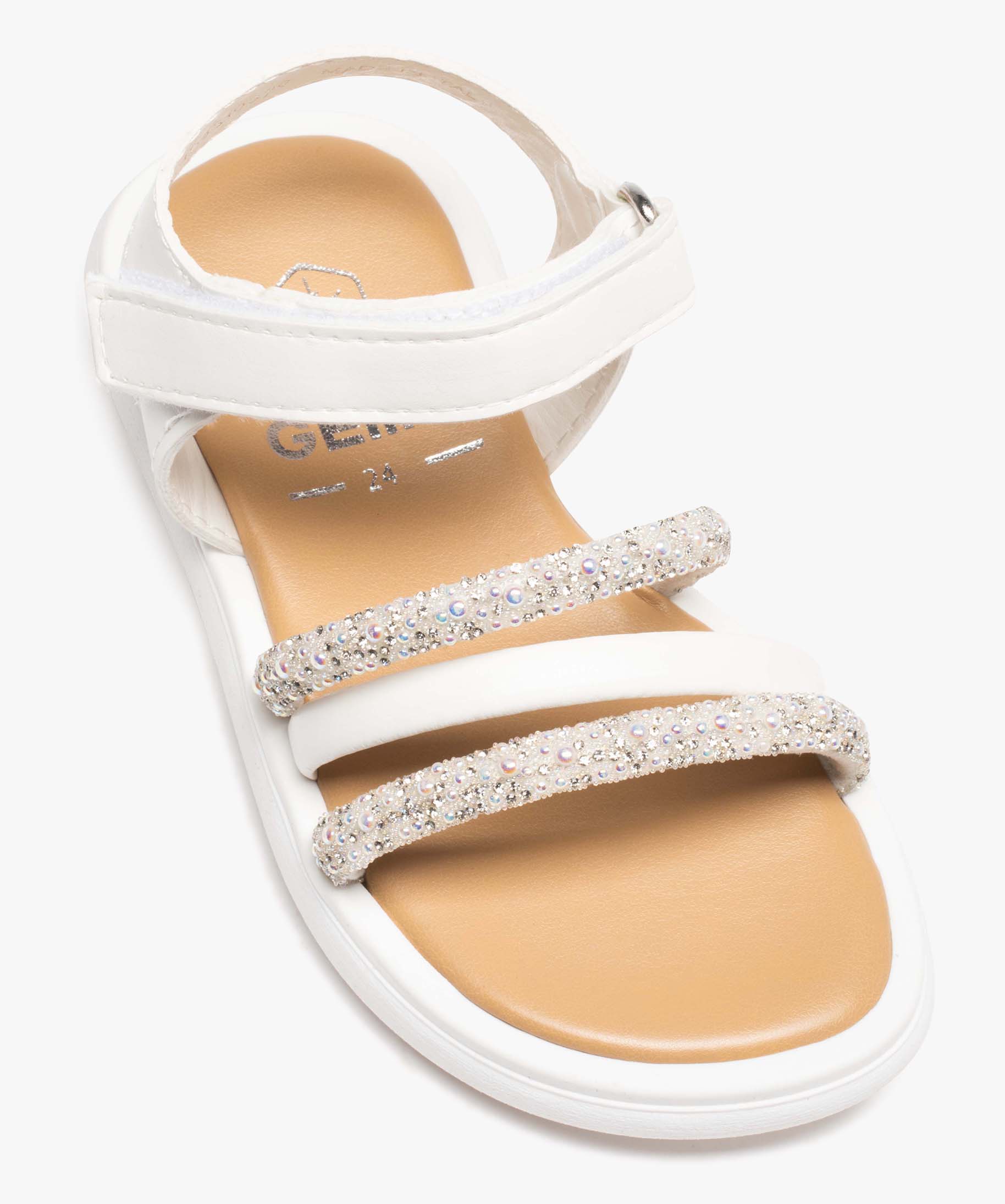 Sandales fille à fines brides avec paillettes et à scratch blanc | GEMO