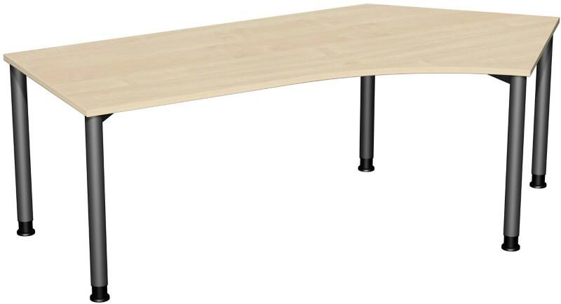 4 Fuß Flex Schreibtisch 135° rechts höhenverstellbar, 2166x1130x680-800, Ahorn/Anthrazit