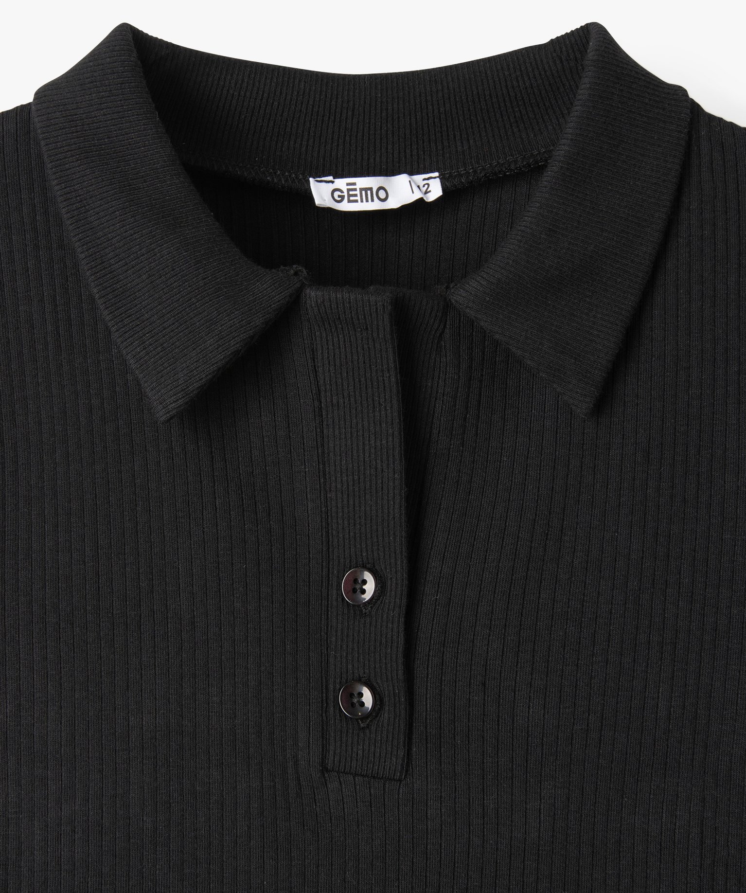 Polo fille à manches courtes avec col chemise noir | GEMO