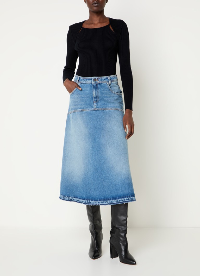 jupe midi en denim trapèze Valentia de ba&sh avec poches latérales