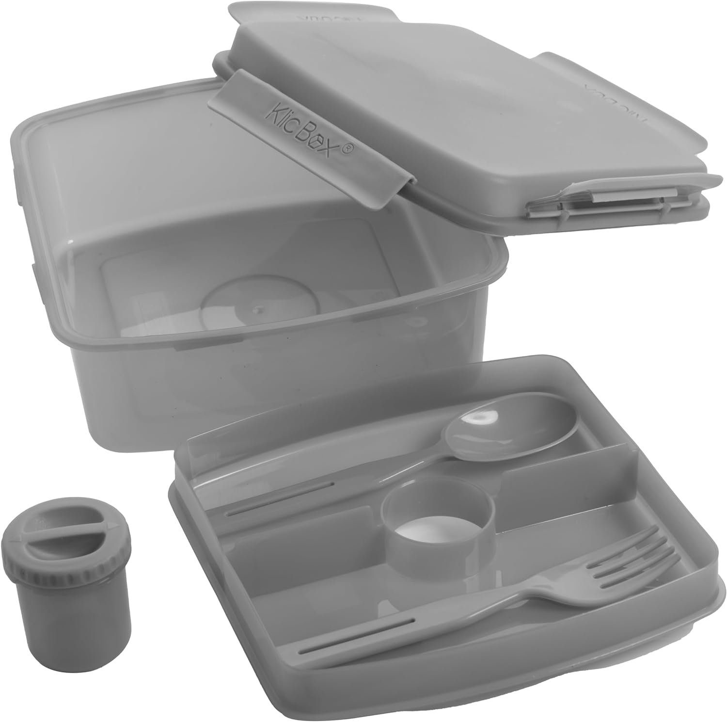 Centi Lunchbox 3er Set mit Besteck und Dressingbehälter, Salatbox to go, Kunststoff, (3-tlg., 9 cm*18.5 cm*18.5 cm), Essensbox mit Click-Verschluss