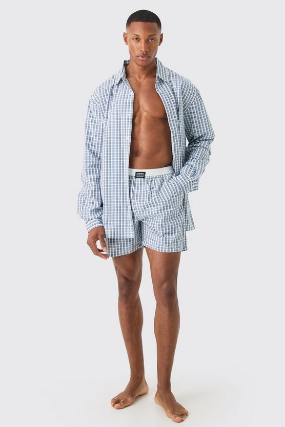 Kariertes Oversize Shorts-Set mit Logo-Bund