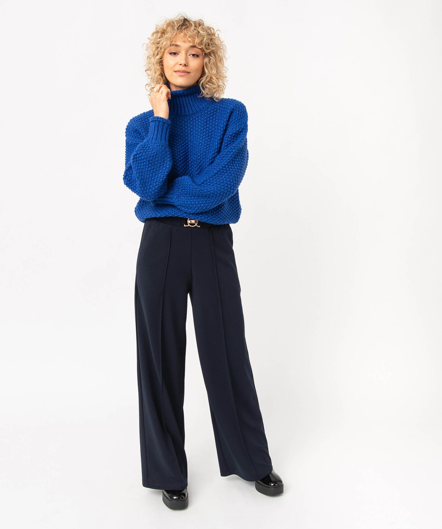 Pantalon en maille extensible avec bijou à la ceinture femme bleu fonce | GEMO