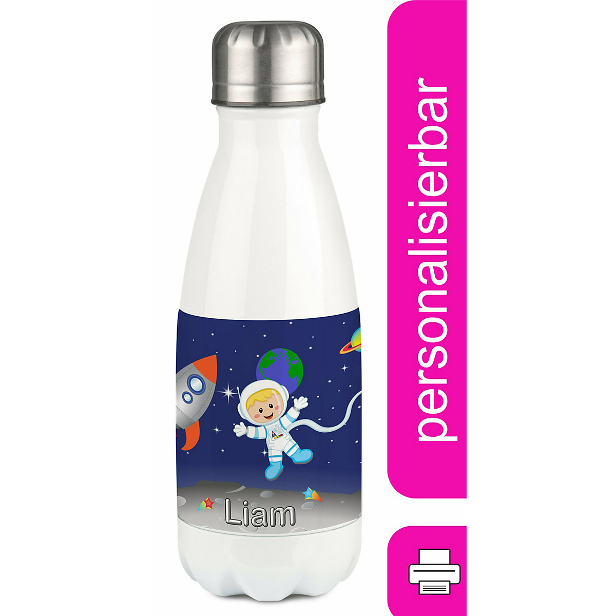 Edelstahl Kinder Thermoflasche / Trinkflasche bunt Weltall Spülmaschinenfest, Auslaufsicher, Bruchfest, Doppelwandig, Für Heißgetränke geeignet, Mit Deckel, Isoliert