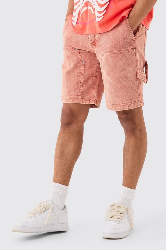 Lockere Cord-Shorts mit Acid-Waschung in Burnt Orange