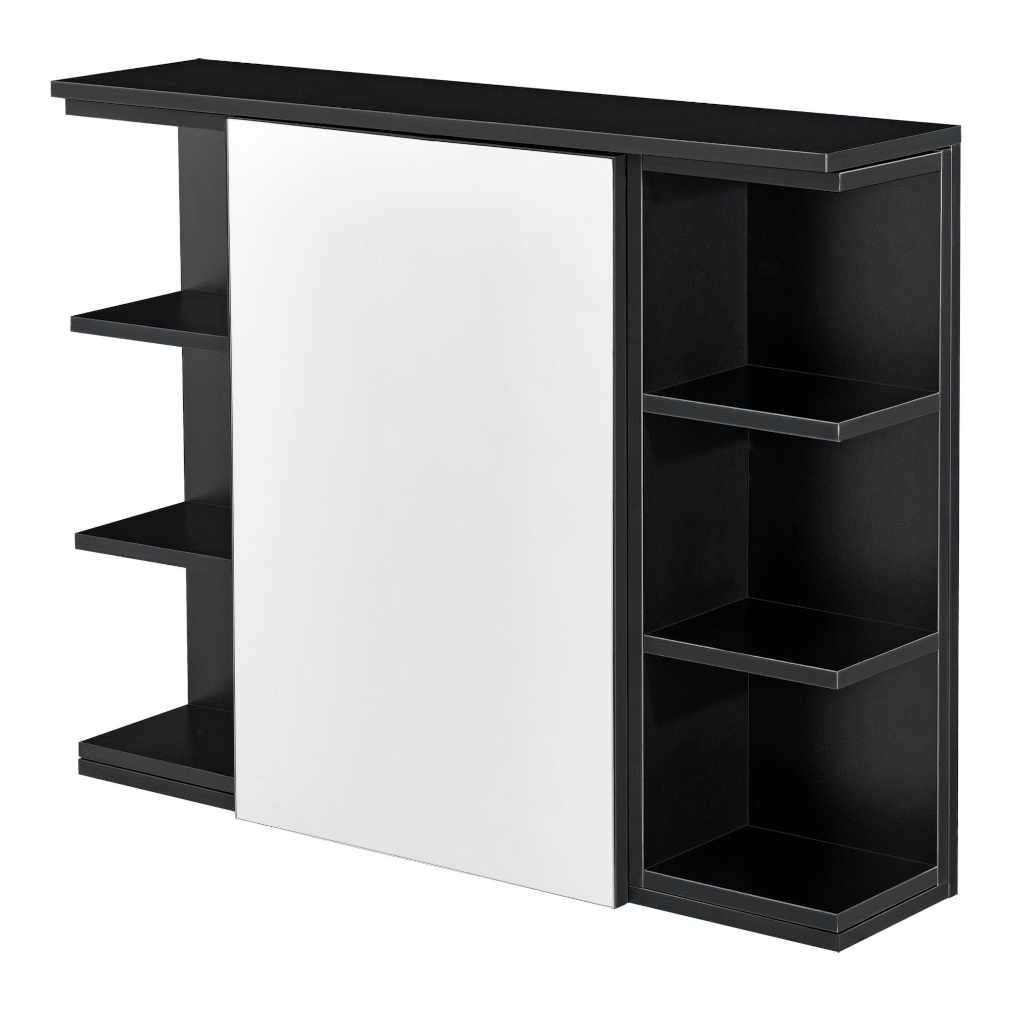 en.casa Badezimmerspiegelschrank Harstad Wandschrank mit verspiegelter Tür 64x80x20 cm Schwarz