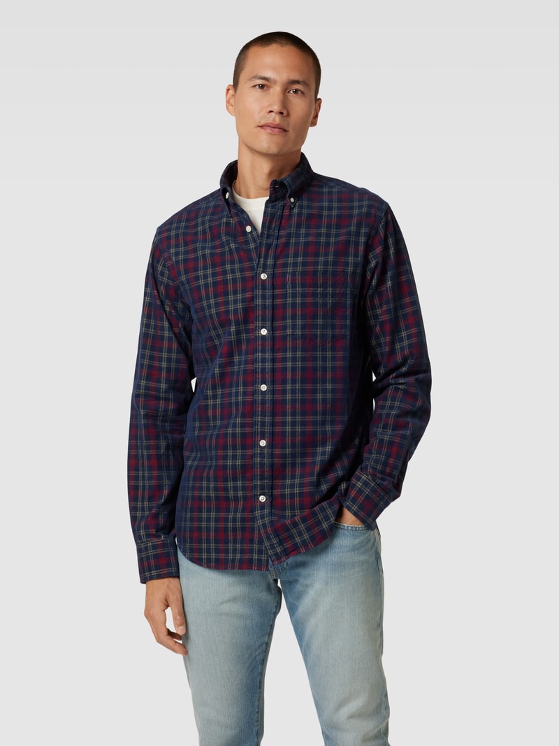 Regular Fit Freizeithemd mit Label-Stitching in marineblau