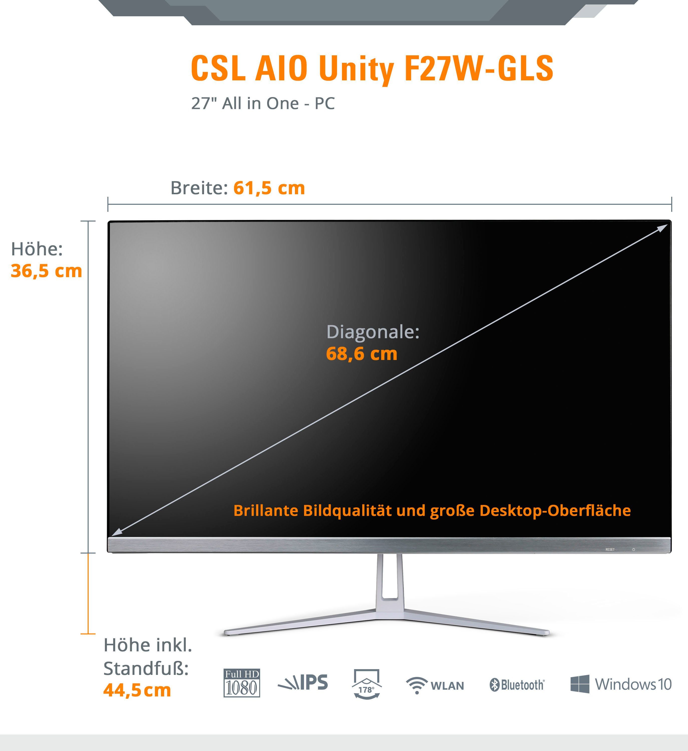 CSL Unity F27-GLS mit Windows 10 Pro All-in-One PC (27 Zoll, Intel® Celeron Celeron® N4120, UHD Graphics 600, 16 GB RAM, 256 GB SSD)