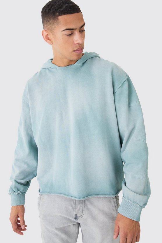 Kastiger gesteppter Oversize Hoodie mit rohem Saum