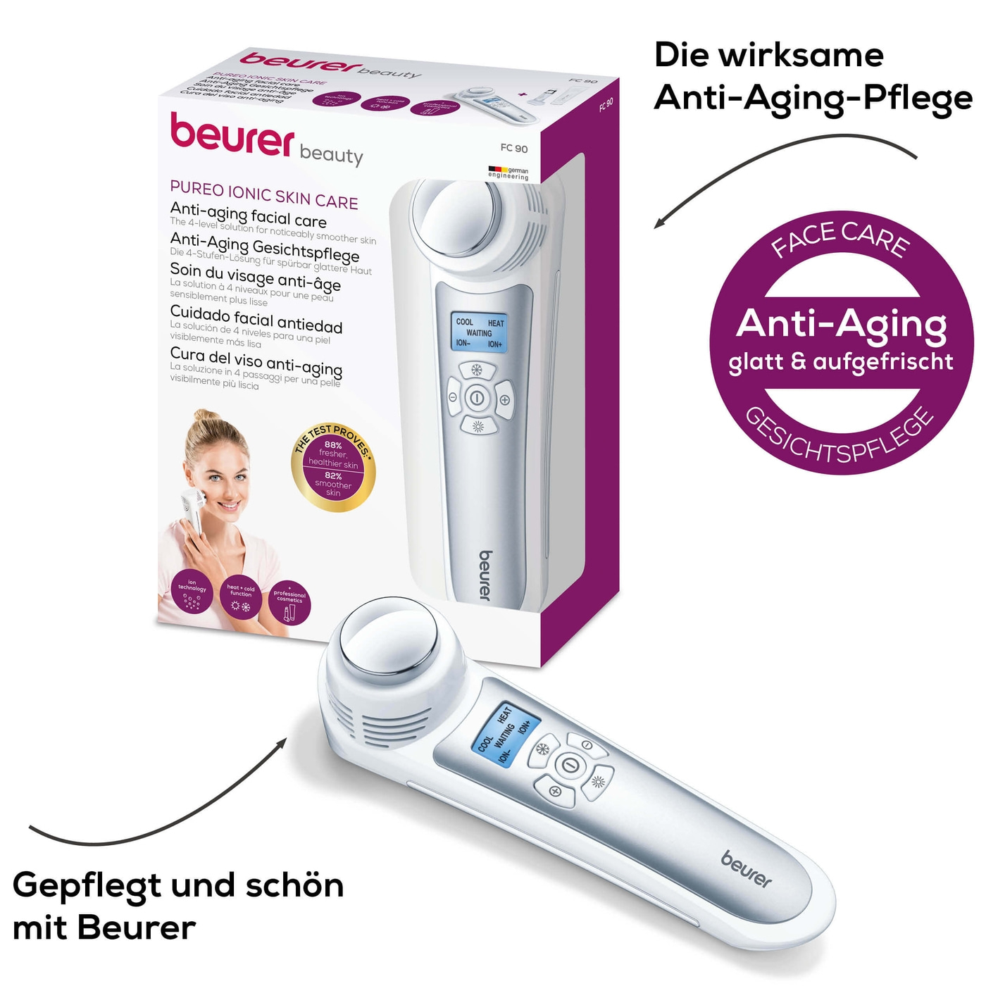 Beurer Anti-Aging-Gesichtspflege FC 90 Pureo Ionic Skin Care-Anti-Aging-Gesichtspflege mit faltenreduzierender Wirkung