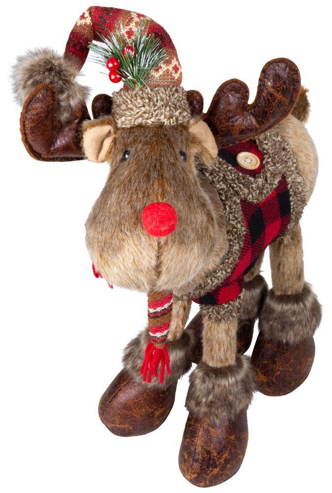 Christmas Paradise Weihnachtsfigur Elch 50cm (60cm) (Dekofigur, 1 St), Rentier stehend, Weihnachtsdeko Braun Rot